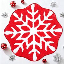 Snowflake Bathroom Rug, 22 Inch Winter Snowflake Bath Non Slip Red Round Bathroom Kitchen Bedroom Front Door Decor - Snowflake - View 1