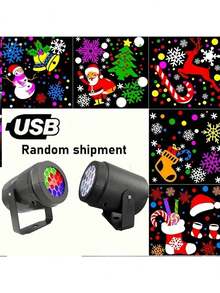 1pc Snowflake Christmas Party Light, Snowflake Projection Light, LED Stage Light, Rotating Christmas Pattern, Outdoor Holiday Lighting, Christmas Decoration, USB Power Cable, Christmas - Black - View 13