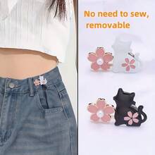 1/2/4pcs Adjustable Waist Buckle With Rabbit, Flower, Cat Design, Buckle-Free Waist Cincher For Jeans, Skirts, Detachable - Multicolor - View 4