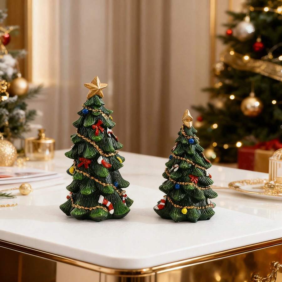 圣诞装饰品，迷你树脂圣诞树工艺品，桌面派对装饰，可爱迷你树脂圣诞树家居桌面摆件