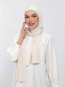 1pc Instant Jersey Hijab Made By Soft, Breathable, And Anti-Pilling Fabric. Tie-On Hijab. Suitable For Year-Round Use And Daily Wear By Muslims. - Apricot - View 5