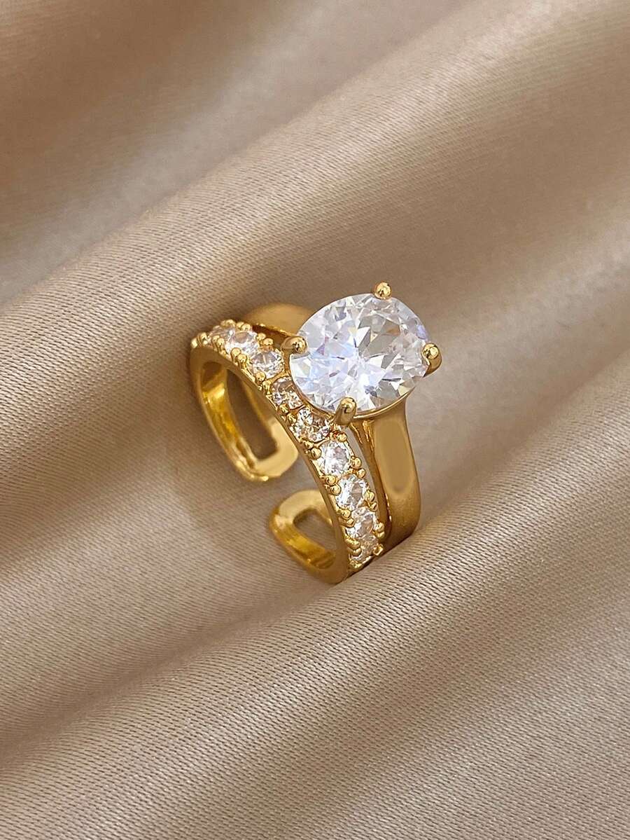 1枚18K镀金奢华复古可调节多色锆石戒指，女士优雅珠宝，妈妈礼物，圣诞节、感恩节、嘉年华、婚礼、锐舞派对/舞会/日常配饰，周年纪念日、情人节、波西米亚风生日伴娘礼物 - 彩色 - 查看 1