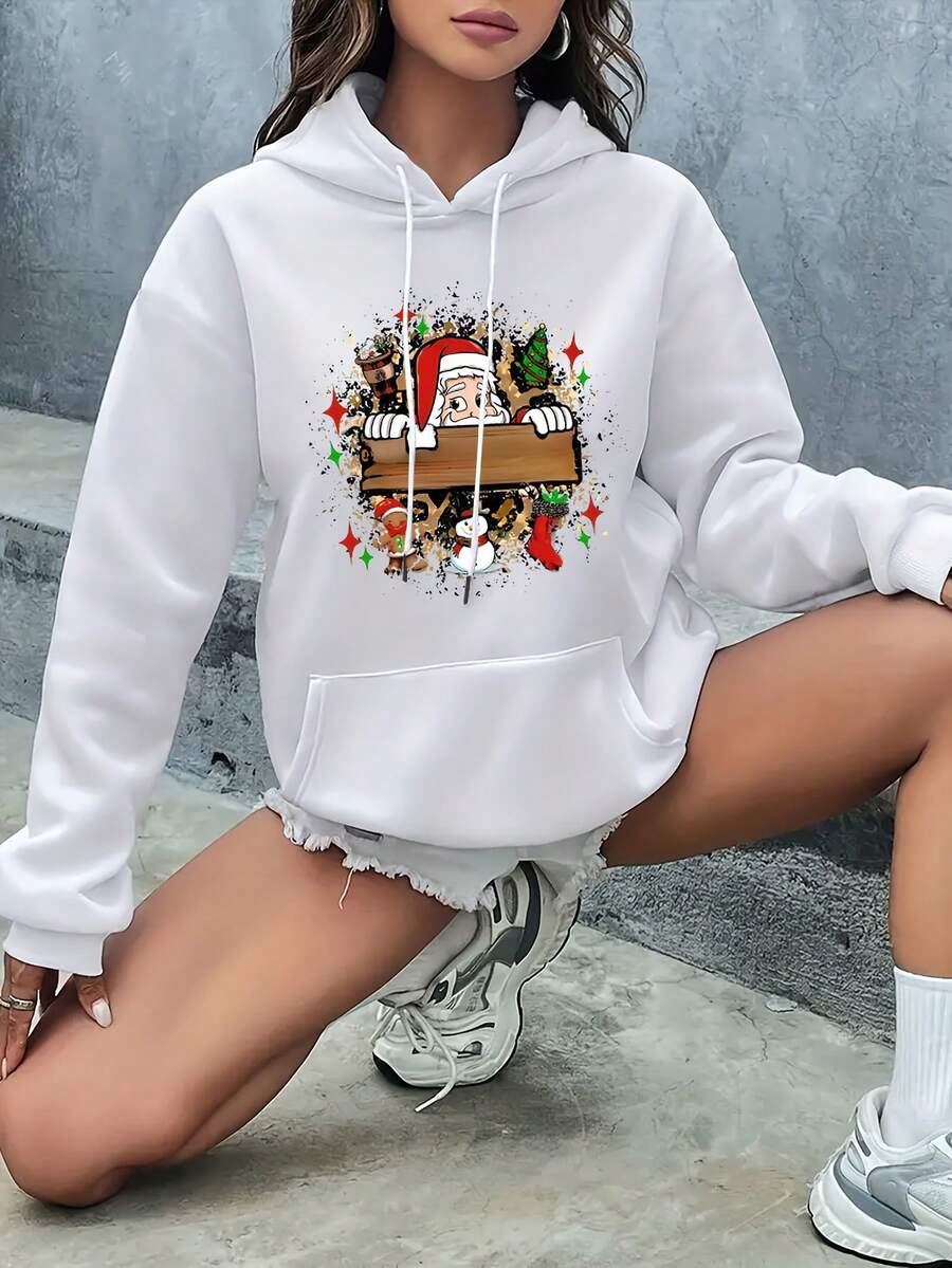 Blanco de Navidad para mujeres Santa & rs. Sudadera con capucha de impresión casual con bolsillo canguro - Sudadera acogedora de manga larga para atuendos de fiesta navideña, sudaderas navideñas para mujeres, sudadera navideña Ugy, sudadera navideña Feece, sudadera navideña cómoda, sudadera con capucha navideña, sudadera navideña Ugy, sudadera navideña para mujeres, sudadera navideña, sudadera navideña, sudadera navideña para mujeres, sudadera con capucha navideña, sudadera navideña para mujeres, sudadera navideña - Blanco - Ver 1