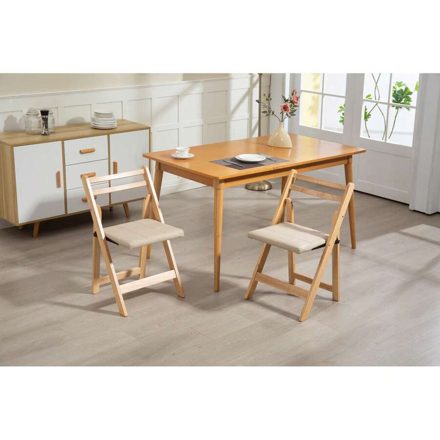 Solid Wood Folding Chair - Compact, Durable And Stylish Design For Home And Office - Khaki - View 1