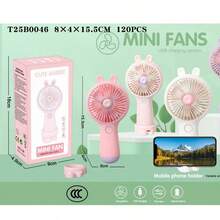 Portable Rabbit Ear Fan With Mobile Phone Holder, Rechargeable Model, Mini Three-Speed Adjustable Table Fan. - 粉色 - 查看 9