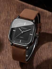 3pcs/Set Retro Minimalist Men's Wrist Watch Set, Featuring Square Dial Design With Blue, Brown And Black Interchangeable Straps. The Elegant Design Makes It Suitable For Daily Commute, Casual Outings And Other Occasions.