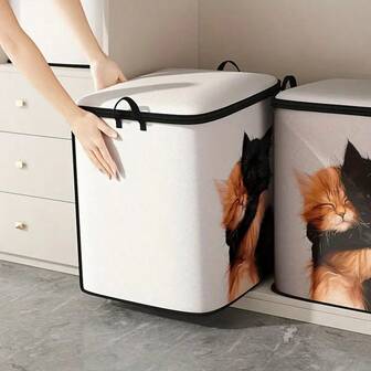 Hug Cat Pattern Foldable Storage Bag, Home Organizer For Clothes, Bedding, Sweaters, Pillows And Closet Storage