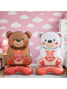 بالون دب تيدي واقف كبير الحجم 58 بوصة، بالون دب تيدي واقف بشكل قلب كرتوني لعيد الحب، ديكور الزفاف، الخطوبة، الحفلات، الذكرى السنوية - متعدد الألوان - مشاهدة 2