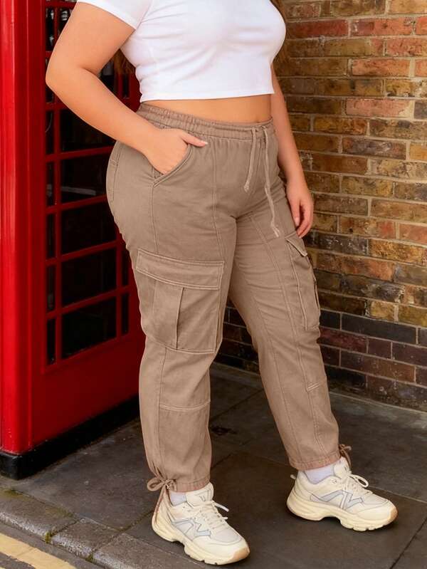 New Style Solid Khaki Multi-Pocket Button Commuting Simple Y2K Casual And Cute Cargo Pants, Suitable For Back To School, Clubs, Birthday Parties, Christmas, Concerts, Gyms, Business Occasions, Daily Airport Outfits, Street Outfits, Sports Outfits, And Also Suitable For Teachers To Wear, With Styles Suitable For Spring, Summer, Autumn And Winter.