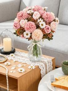 1/80PCS Artificial Rose Flowers Silk Roses, Chrysanthemums, Hydrangeas Bouquets Fake Plants For Spring Autumn Wedding Vase For Home Dining Room Bedroom Decorations, Mother's Day,Father's Day, Valentine's Day, Festival Birthday Party Accessories, Outdoor Garden Decorations - Pink - View 5