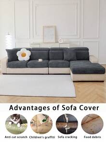 1件加厚保暖提花柔软天鹅绒防滑沙发座垫套，时尚柔软亲肤宠物防抓弹力沙发套，秋冬季防抓沙发裙，适用于L型组合沙发和1/2/3/4座沙发（单独出售） - 深灰色 - 查看 6