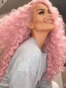 Light Pink 250 Density Put On And Go Glueless Wigs 13X4 HD Lace Frontal Wig Human Hair Deep Wave Virgin Human Hair Pre Plucked With Baby Hair Baby Pink Colored HD Transparent Curly Lace Frontal Wig For Women Natural Hairline - Hồng - Xem 3