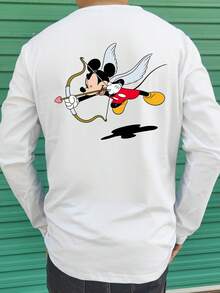 Disney Áo thun dài tay nam in hình Mickey Mouse và Cupid, được cấp phép bản quyền IP, hỗ trợ in khẩu hiệu/thiết kế sáng tạo/nhân vật hoạt hình/ảnh cặp đôi/ảnh thú cưng/ảnh selfie/ảnh người nổi tiếng, cổ tròn, co giãn nhẹ, thời trang và đa năng. - trắng - Xem 2