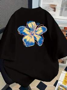 Tops Front And Back Printed Short Sleeve T-Shirt - Tropical Flowers, Hawaiian Flowers - Women's Spring Summer  Printed T-Shirt, Fashionable Item, Versatile Casual Loose And Comfortable Summer - 白色 - 查看 8