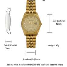 PROKING 1pc 40mm Men's Watch, Stainless Steel Case & Band, Gold Color, Luxury Quartz Watch, Business Water-Resistant Wristwatch, Fashion Calendar Diamond-Studded, Suitable For Daily Decoration, Holiday & Birthday Gift - Gold - View 8