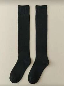 1/3 pares de calcetines largos hasta la pantorrilla de unicolor con forro térmico grueso, cálidos para combinar con faldas JK, estilo Y2K, calcetines acogedores - Multicolor - Ver 9