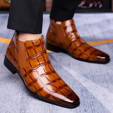 Men's Faux Leather Crocodile Texture Chelsea Boots - Elastic Side Panel With High Gloss Finish Comfortable Durable Footwear For Daily Casual, Office & Formal Events - màu nâu - Xem 2