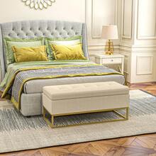 HOMCOM Storage Bench With Cushion And Flip-Top Lid In Beige Velvet Look, Bed Bench With Steel Legs 110x44x49 Cm For Hallway And Living Room - 1 - 查看 2