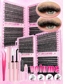764pcs Independent False Eyelash Clusters, High Capacity, 30D/40D/60D/80D Curl, Mixed Length, Natural Look, Thick & Long, Super Soft & Lightweight, Reusable, Independent Segment Self-Lash Eye Makeup Kit, Includes Makeup Tools, Suitable For Home Use - 彩色 - 查看 2
