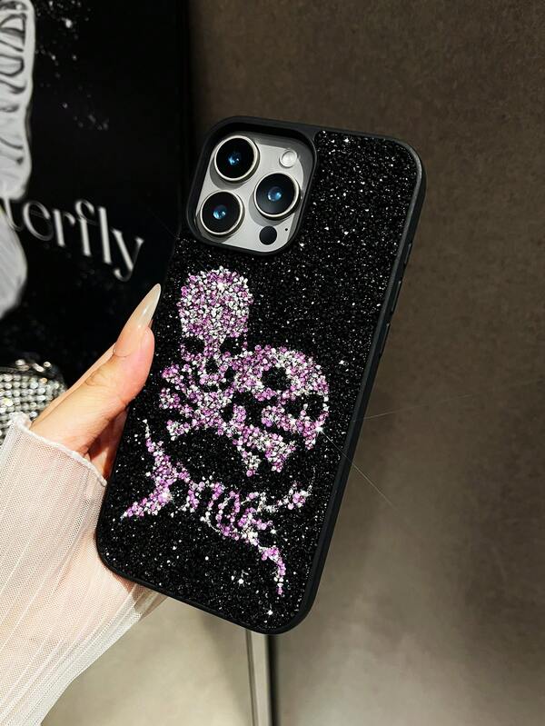 1 pieza Funda de teléfono vintage gótica con calavera oscura y cubierta completa de cristales, compatible con iPhone 17 Pro Max