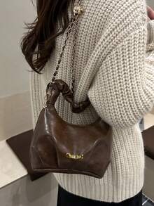 حقيبة كتف نسائية من جلد البولي يوريثان ذات لون أحادي مطوية بسيطة متعددة الاستخدامات، مناسبة للحفلات والاستخدام اليومي