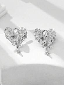 1 par de pendientes con diseño geométrico único de elefante de moda para mujeres - Plateado - Ver 2