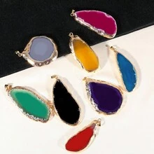 1 قطعة قلادة شريحة من الأجاص الطبيعي، قلادة حجر خام مطلية بالذهب، مجوهرات أحجار كريمة ملونة، قلادة بوهيمية من البلورات للنساء - متعدد الألوان - مشاهدة 12