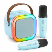 Concert Style Karaoke Mic With Colorful Light Show, Bluetooth Wireless Microphone For Kids & Teens, Voice Change Effects, Your Portable Stage For Singing Practice​ - Mint Blue - View 9