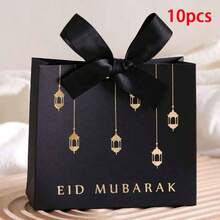 1/10pcs, Available In Black, White, And Pink. Simple And Stylish Bow-Tie Paper Bag Set, With Gold Lettering Printed On The Surface. Made Of Sturdy Paper, These Beautiful Lantern-Shaped Holiday Gift Bags Are Perfect For Festive Gift-Giving. - Multicolor - View 9