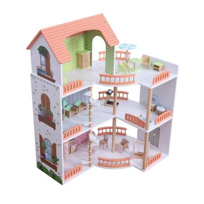 Dollhouse Kit House Cottage Toy Set, 3-Story Wooden DIY Pretend Play Doll House With Furniture Accessories
