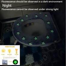 Soft Plush Star Luminescent Toilet Seat Cover, Grey/Blue, Detachable And Reusable With Zipper Or Snap Closure. Winter Comfort And Warmth, Essential Bathroom Mat And Ring Set, Zipper And Bottom PU And Handle Accessories Randomly Dispatched. All-Season Suitable Toilet Seat Cover, Halloween/Christmas/New Year Gift, Home Bathroom Decoration - Multicolor - View 5