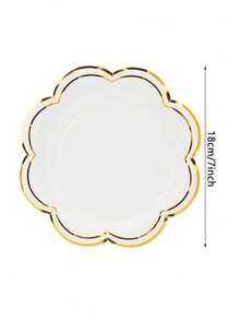 10pcs/20pcs/50pcs White And Golden Party Plates Gold Foil Scalloped Dessert Paper Plate 7inch Scalloped Edge Disposable Cake Plates For Tea Party Birthday Bridal Baby Shower Wedding Party Supplies - White - View 2