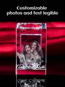 1pc Custom 3D Engraved Rectangle Crystal Pen & Pencil Holder - Thick Crystal Clear Desk Organizer With Couple Photo And Text,Crystal Glass 3d,Wedding Pictures Crystal Pen & Pencil Holder,Laser Engraved Picture Crystal,Anniversary Gift,Personalized Gifts,Customized Christmas Gifts,Christmas - Multicolor - View 3