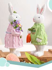 1pc Easter Decoration, Nordic Style Sweater Rabbit Resin Figurine, Party Home Decor Gift, Suitable For Kitchen, Dining Room, Bedroom, Office Desk Rabbit Ornament - Multicolor - View 7
