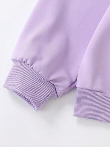 少女休闲日常通勤标语和人物印花宽松落肩卫衣，春秋季 - 淡紫色 - 查看 4