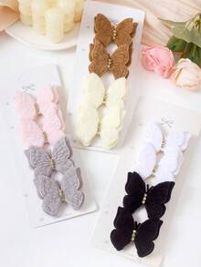 10 piezas de Pinzas para el cabello con mariposas de peluche de doble capa de colores aleatorios de otoño/invierno, accesorios para el cabello con alas texturizadas de unicolor con lunares y strass, adornos para la cabeza dulces para niñas para uso diario y fiestas - Multicolor - Ver 8