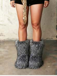 Winter Snow Boots Faux Fur Boots For Women Warm Fuzzy Fluffy Winter Furry Snow Boots Flat Shoes Outdoor