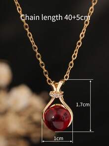 1pc Stainless Steel Chinese Style Gourd & Red Moneybag Pendant Necklace, 18K Gold Plated With Red Agate, Suitable For Daily Wear - 紅色 - 查看 4