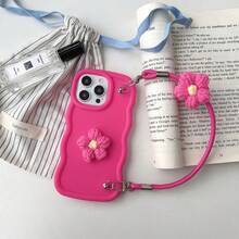 Funda con flor de peluche tridimensional con forma de concha compatible con iPhone 16/15/14 Plus 16/15/14/13/12/11 Pro Max, compatible con Samsung Galaxy S25, S24, S23, S22 Ultra, S25, S24, S23 Plus, S21, S24, S23 FE, A54, A55, A53, A52, A55, A34, A35, A36, A25, A14, A15, A16, incluye una correa colgante