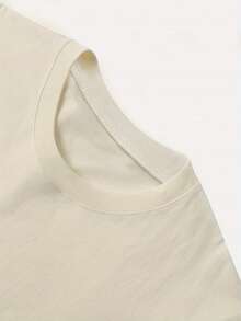 女士休闲圆领短袖刺绣高地牛T恤，复古风格，咖啡色 - 淺杏色 - 查看 3