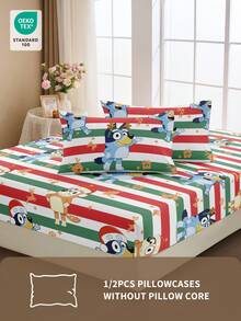 Bluey 1/2pcs Cartoon Christmas Breathable Pillowcase, Soft And Skin-Friendly, Bluey Red And Green Christmas Cartoon Pattern, Christmas Bedding, Soft Pillow Cover, With Envelope Closure, Wrink-Free, Christmas Pattern Pillowcase, Better For Hair Skin Sleep, Pillow Covers Without Filling For Bedroom, Pillow Cases, Christmas Pillow, Christmas Pillow Covers