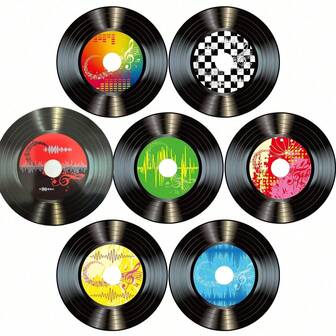 7/14/21 件唱片装饰摇滚音乐派对装饰 70 年代墙壁黑胶唱片适用于迪斯科生日音乐主题派对 1950 年代唱片装饰