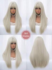 Synthetische hellgraue gerade Perücke, aus Fasern hergestellt, geeignet für den täglichen Gebrauch, natürliches und realistisches Aussehen (ohne Zubehör). - Hellgrau - Übersicht 6