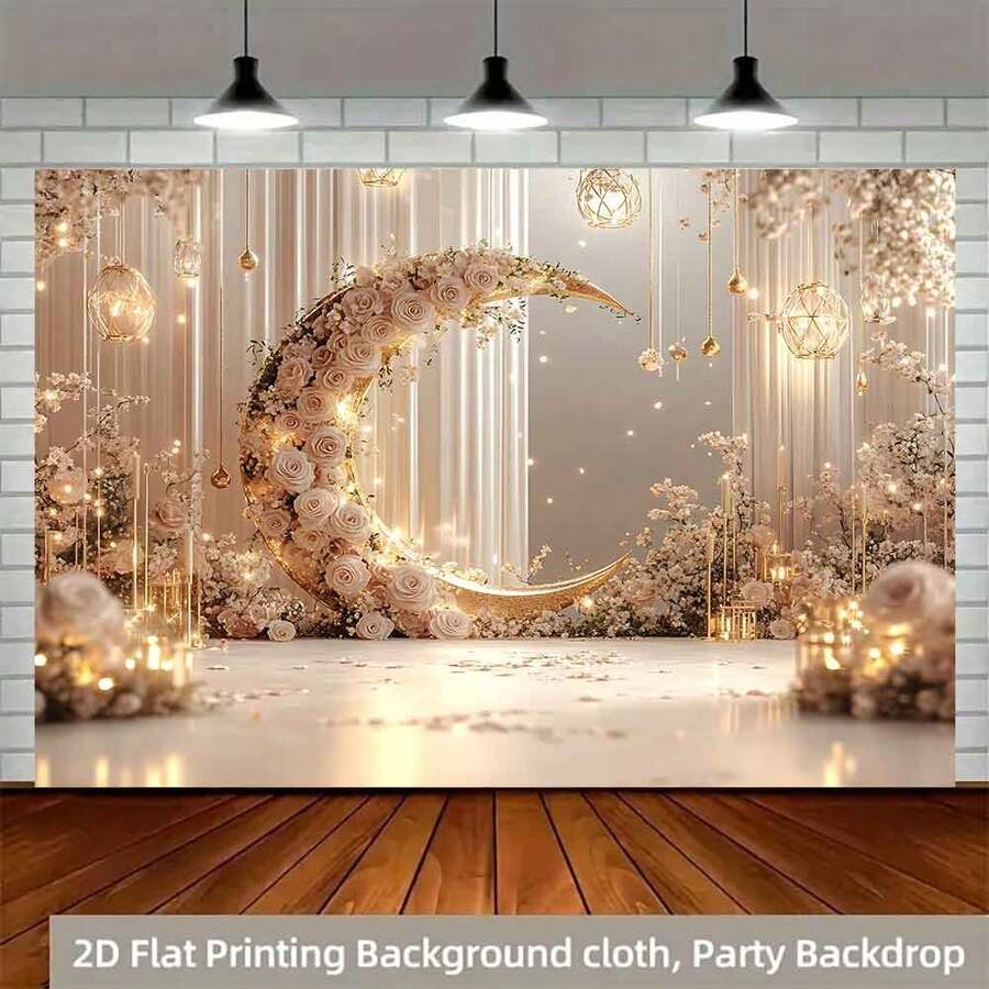 1 pièce Bannière de Ramadan en polyester 2D Lune romantique - Arche florale pour mariages de rêve Accessoires et fournitures pour photos de l'Aïd al-Fitr, convient pour les célébrations musulmanes du Ramadan et de l'Aïd al-Adha, décorations de fête à thème islamique