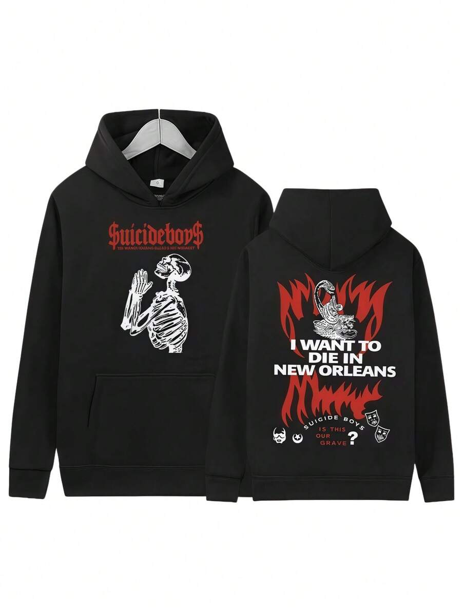 Suicide Baby - Men's G59 Tour Top Hooded Printed Sweatshirt Retro Gothic Punk Sweater Oversized Streetwear Hip Hop Fashion 2024 - 黑色 - 查看 1