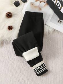 女童保暖加厚打底裤，适合青少年女孩，秋冬季 - 黑色 - 查看 1