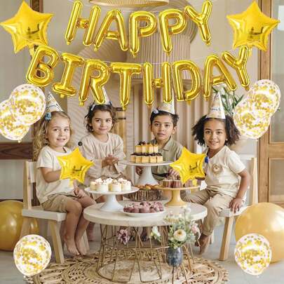 Bộ bóng bay sinh nhật màu vàng - Bóng bay trang trí tiệc sinh nhật - Bóng bay chữ "Happy Birthday" màu vàng - Bóng bay ngôi sao màu vàng - Bóng bay đính sequin bằng latex - Thích hợp cho tiệc sinh nhật, tiệc lễ hội, trang trí làm quà tặng cho em bé, v.v.
