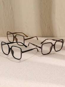 Juego de 3 gafas de mujer con marco cuadrado grande de plástico, de estilo clásico y moderno, sencillo, para oficina, lectura, tomar fotos, uso diario y protección ocular, accesorios de ropa - Multicolor - Ver 4