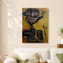 Framed 1pc Framed Jean-Michel Basquiat Cabeza 1984 Art Poster - Vibrant Yellow & Blue Abstract Face Canvas Wall Art, Modern Minimalist Decor For Living Room, Bedroom, Office, Bathroom, And Hallway, Easy To Hang, Canvas Wall Art, Basquiat, Poster, Wall Picture, Framed Picture For Immediate Hanging, Framed Wall Decoration - Đóng khung - Xem 4
