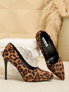 SVRM Women's High Heel Pointed Toe Faux Suede Leopard Print Platform Pumps, Suitable For Work And Commute - Multicolor - View 3